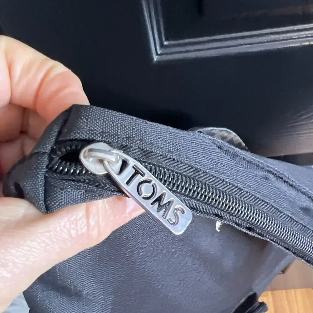 Toms StandUp Backpack Solid Black W/ Aztec detail Zipper Closure Fold-over Flaws